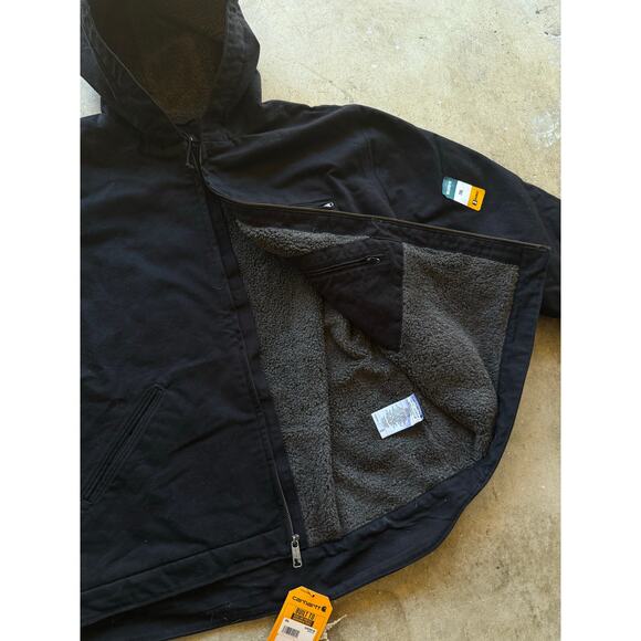 NWT Carhartt XXL Duck Sherpa Lined Hooded Black Zip Up Canvas Jacket - Picture 8 of 8